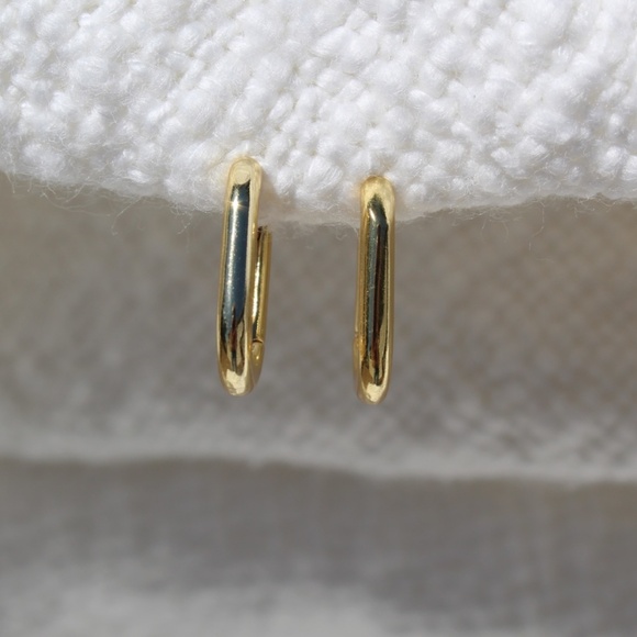 Sterling Silver Gold Oval Hoop Earrings - Picture 3 of 10